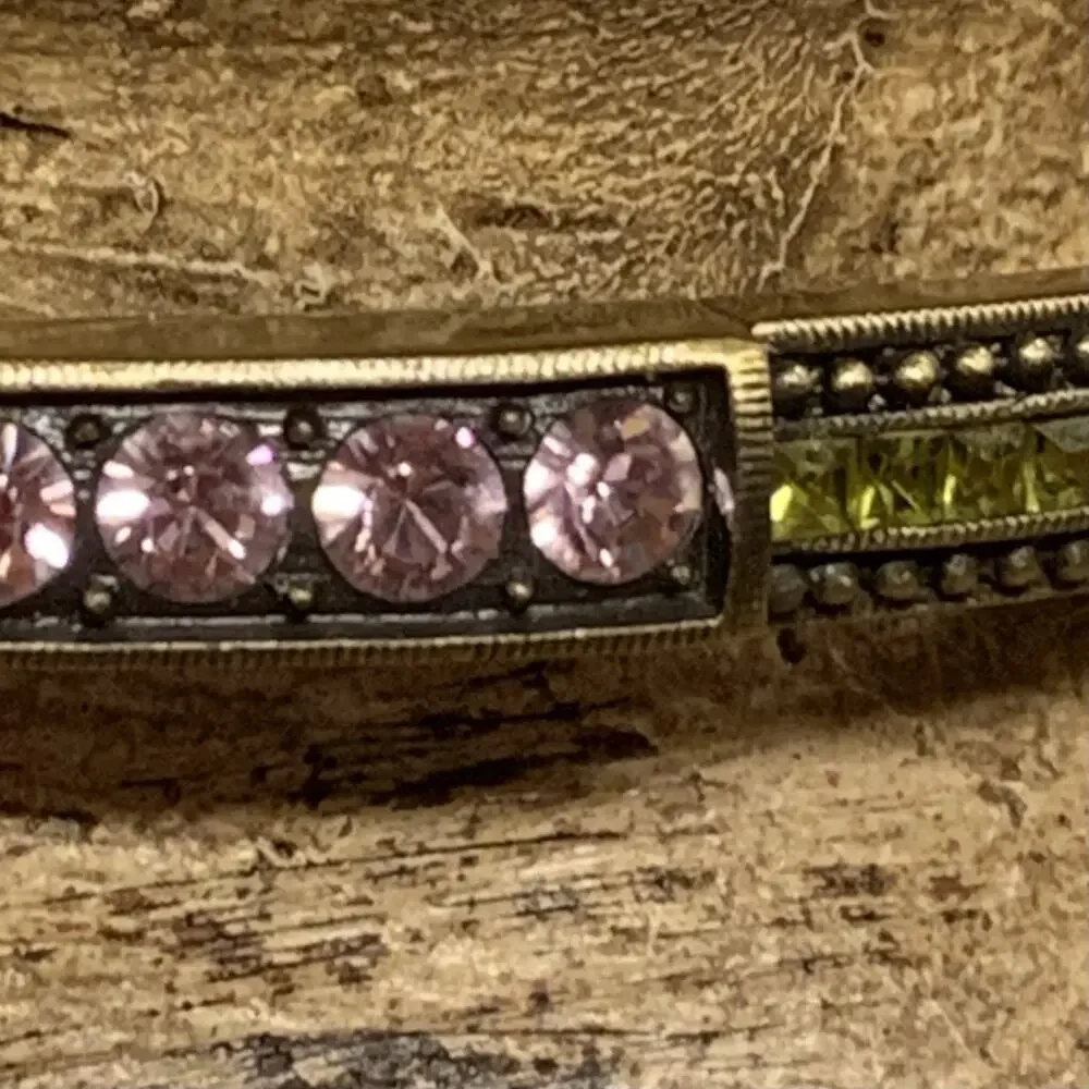 Heidi Daus Bangle Bracelet Brushed Bronze with Swarovski Pink & Green Crystals - Picture 5 of 10